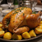 Perfectly roasted Poulet Au Four with golden vegetables, ready to enjoy.