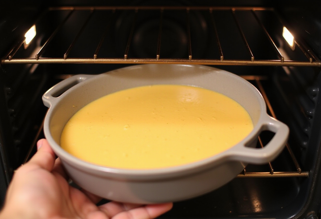 Mélange de gâteau au fromage blanc prêt à cuire dans le four.