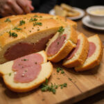 Cake Jambon Fromage frais, tranché et prêt à être servi pour une réunion.