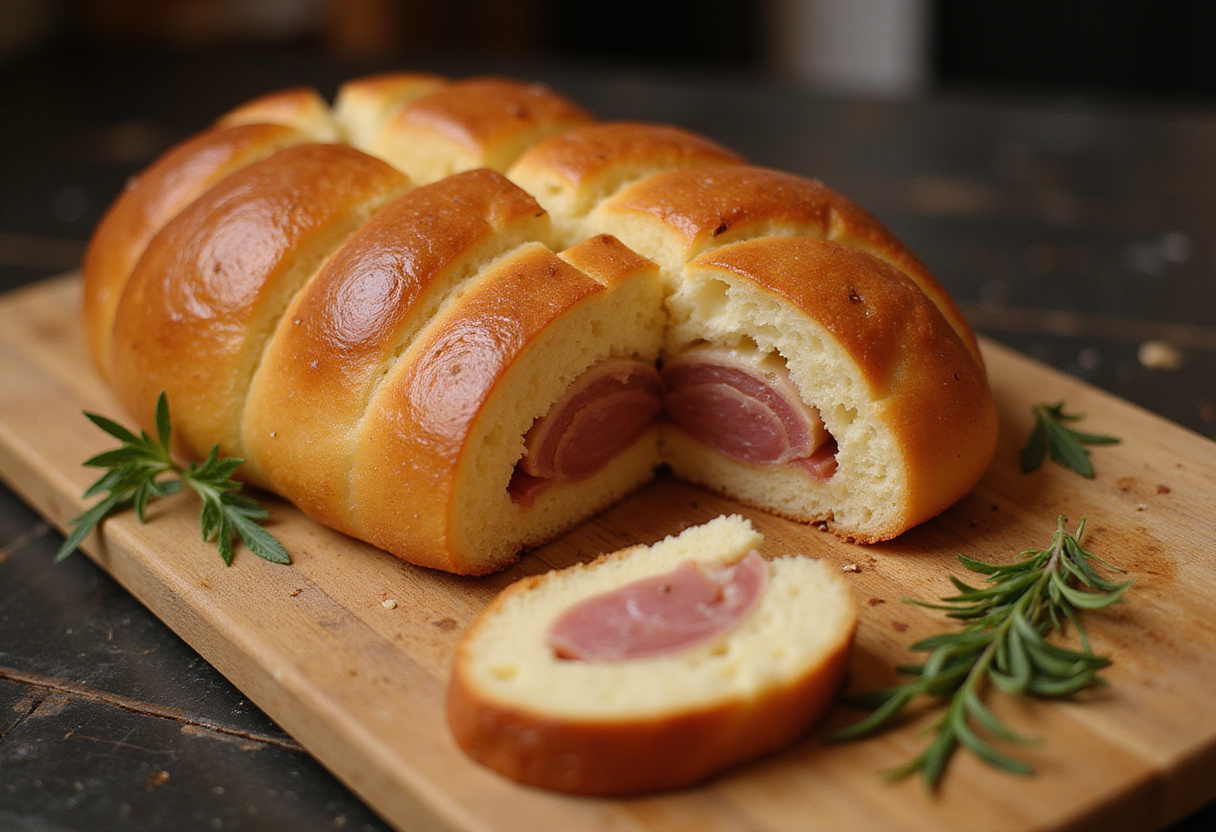 Cake Jambon Fromage frais, tranché et prêt à être servi pour une réunion.