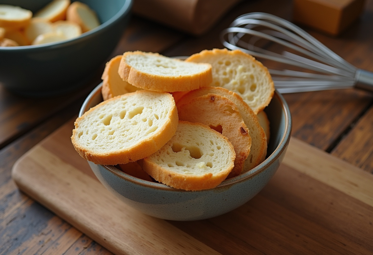 Tranches de pain rassis préparées pour la recette de Pain Perdu au Four.
