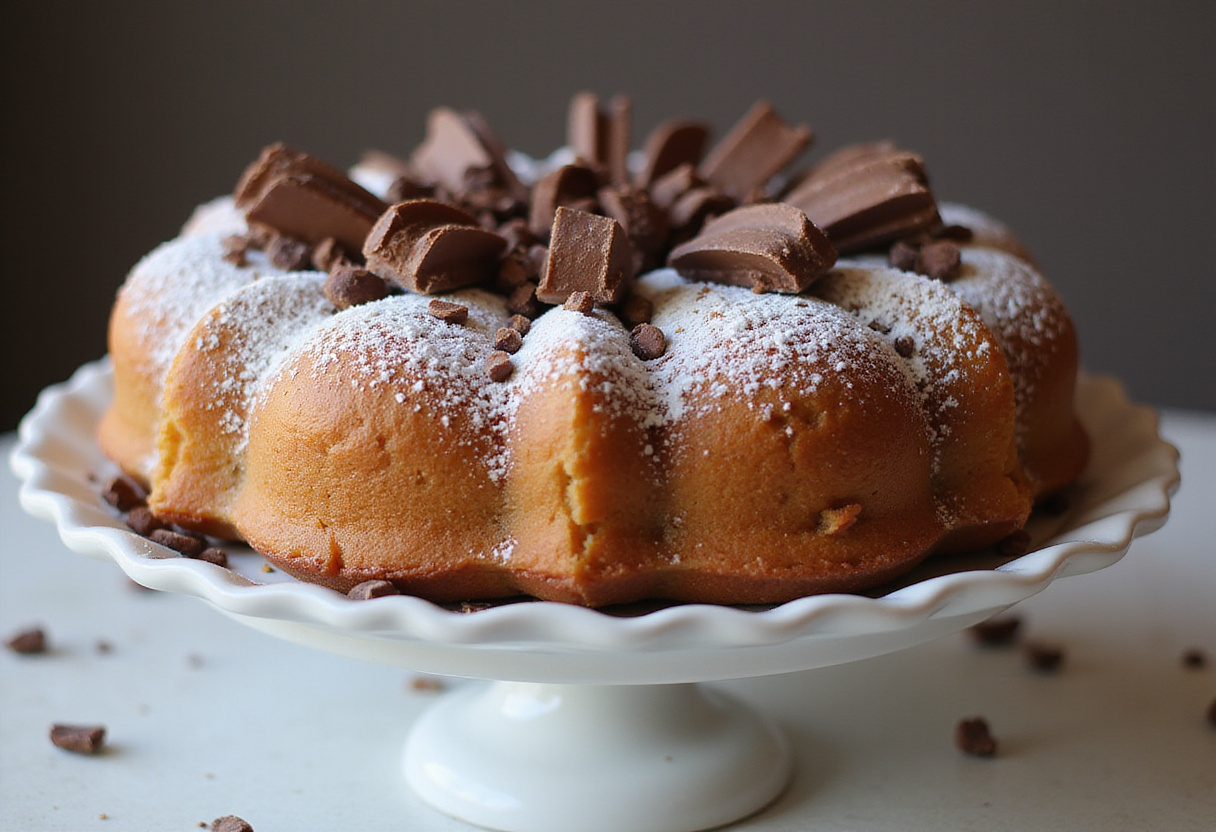 Finished Gâteau Banane Chocolat topped with chocolate shavings, looking delicious and inviting.