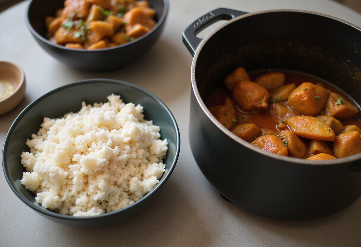 Bowl of rice prepared to accompany Un Poulet Basquaise from the Cookeo.