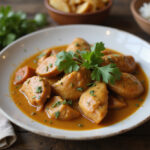 Delicious Poulet Curry Coco served with rice, an ideal dish for quick and flavorful meals.