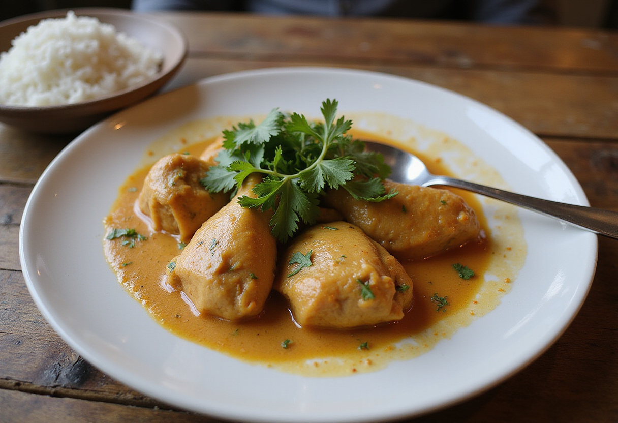 Delicious Poulet Curry Coco served with rice, an ideal dish for quick and flavorful meals.