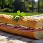 Delicious baguette jambon-beurre sandwich, an iconic treat for a French picnic.