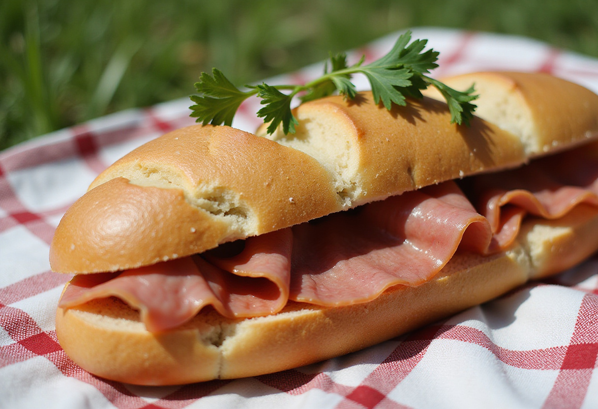 Délicieuse baguette jambon-beurre, un incontournable pour un pique-nique français réussi.