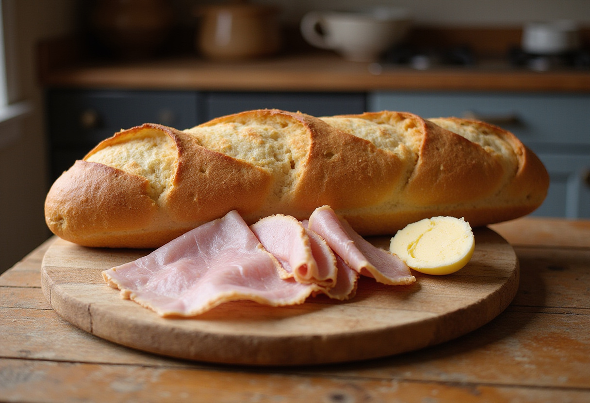 Une baguette fraîche, prête à être transformée en une délicieuse baguette jambon-beurre pour un pique-nique français.