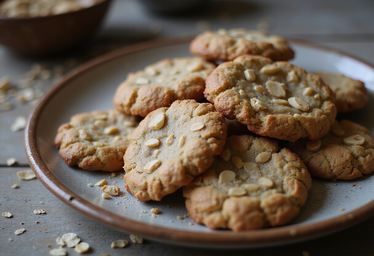 Biscuits aux flocons d'avoine et aux amandes fraîchement cuits, prêts à déguster.