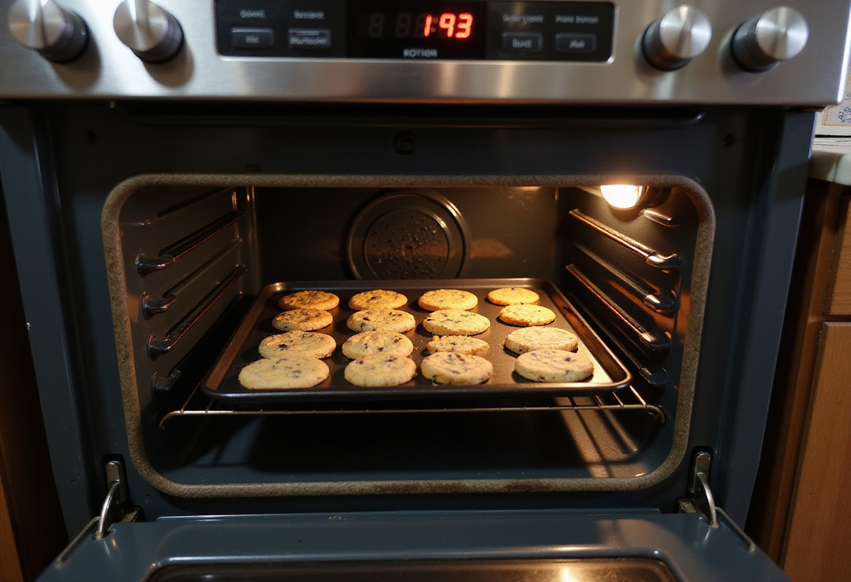 Plaque de cuisson avec des biscuits prĂŞts Ă cuire dans le four pour la recette de biscuits aux flocons d'avoine.