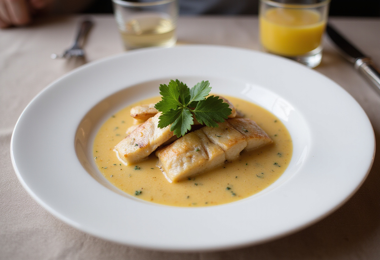 Blanquette de poissons exotique élégamment présentée sur une table.