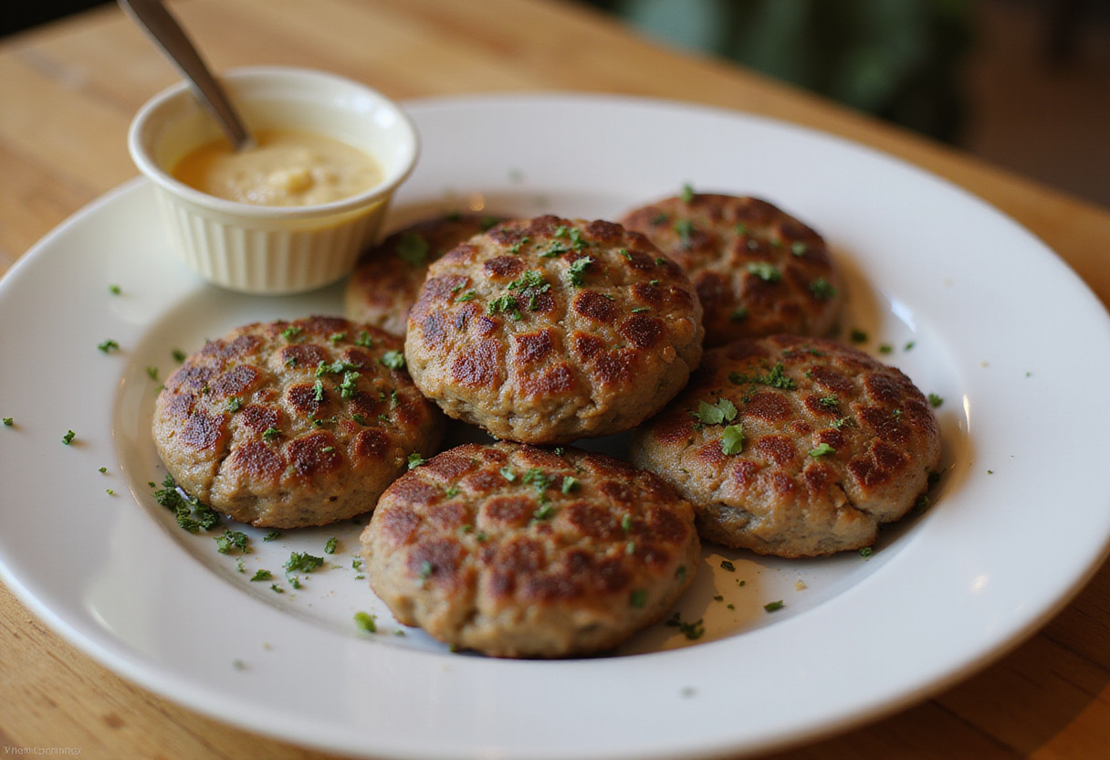 Steaks hachés cuits, prêts à être utilisés dans une recette de burger avec des ingrédients frais.