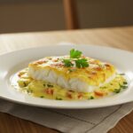 Finished cabillaud gratiné with a golden crust, a delightful dish for any meal.