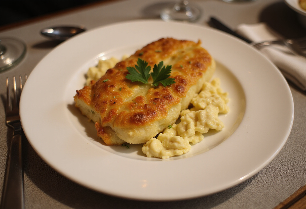 Finished cabillaud gratiné with a golden crust, a delightful dish for any meal.