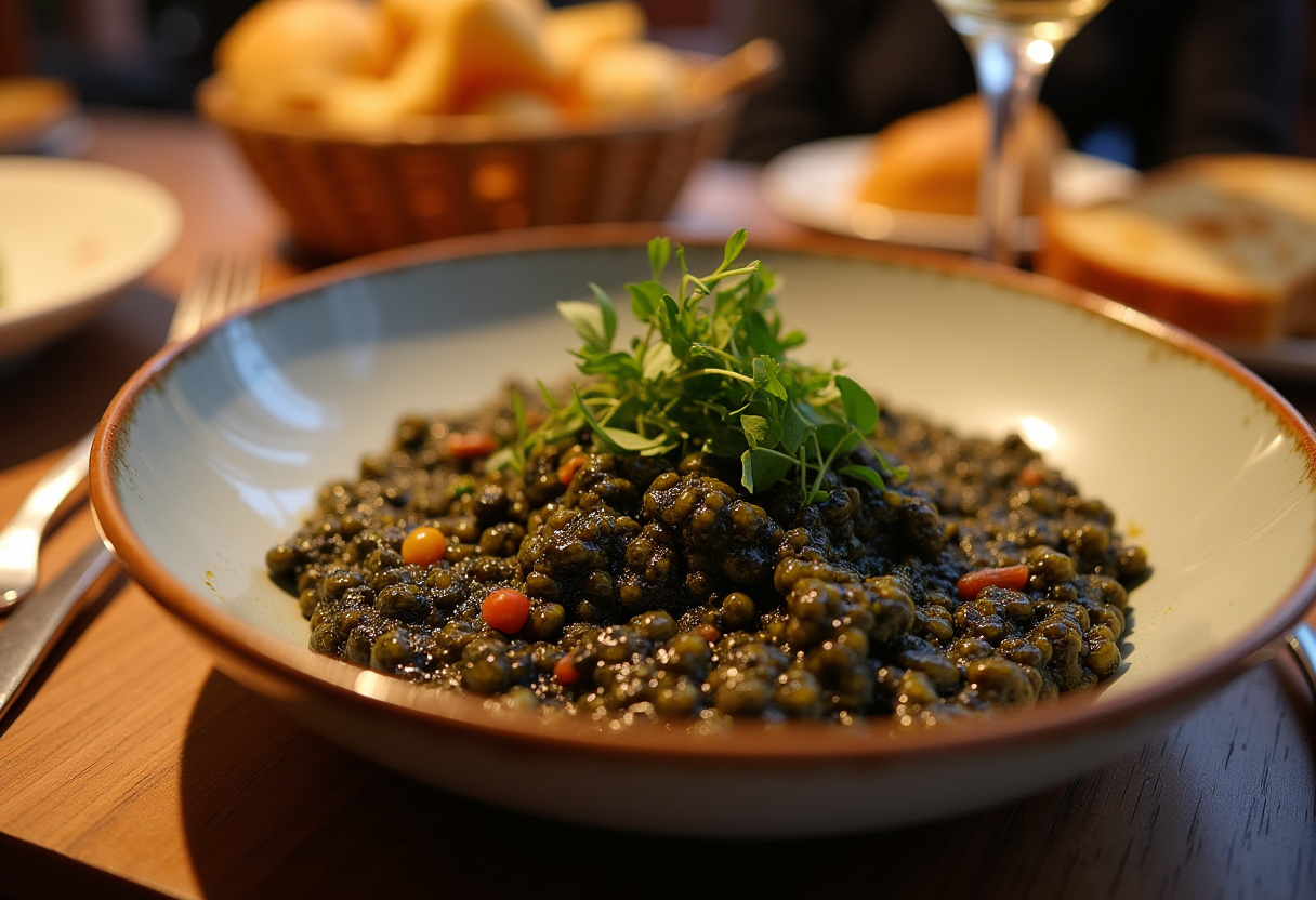 Delicious caviar d'aubergine provençal served as a refreshing entrée froide with crispy bread.