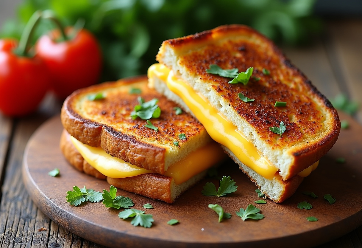 Finished croque-monsieur au comté sandwich, showcasing melted cheese and fresh ingredients, ideal for a summer dish.