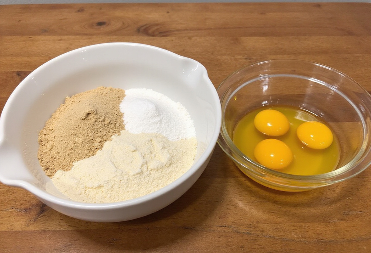 Ingrédients pour le financier fleur d'oranger préparés pour le mélange dans la recette.