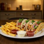 Finished French tacos express served with fries, ideal for a healthy meal.