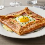 Finished galette complète bretonne with egg, ham, and cheese, ideal for a quick meal.