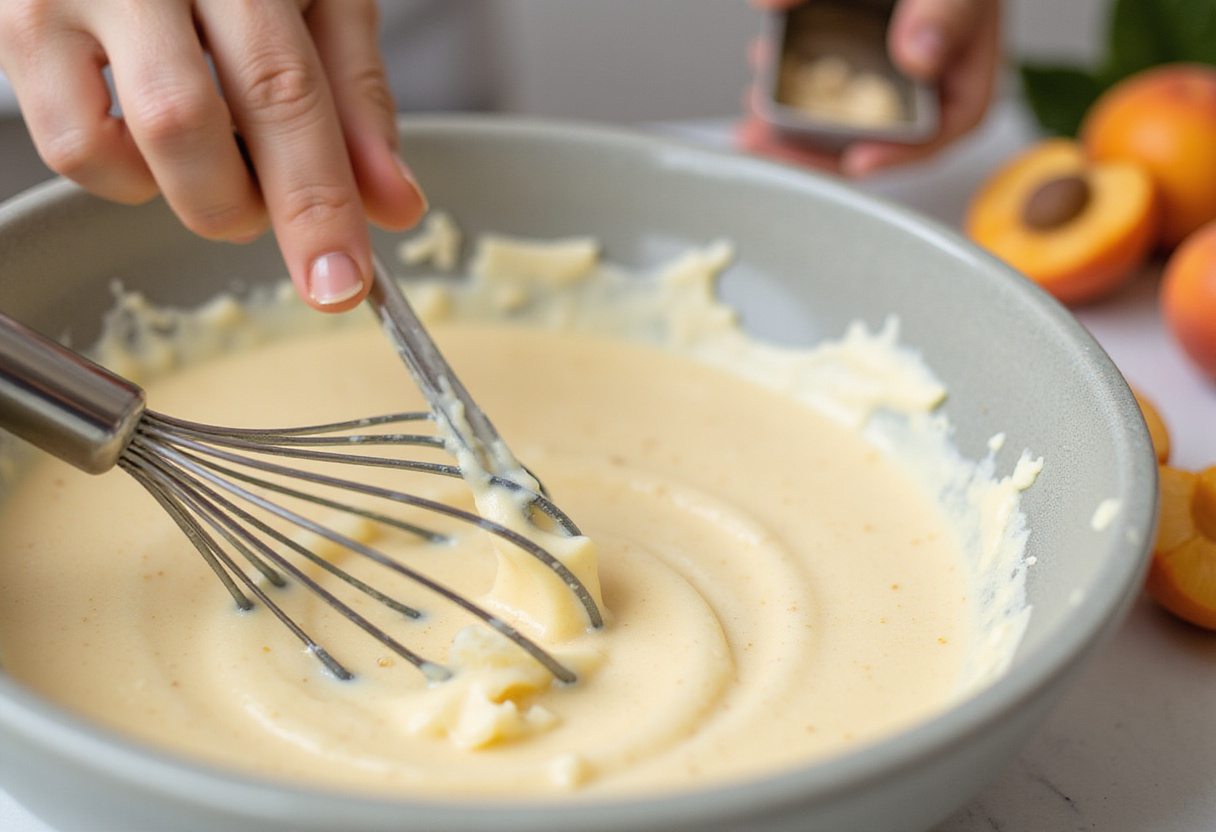 Mélange du fromage blanc et du sucre pour préparer le gâteau léger au fromage blanc.