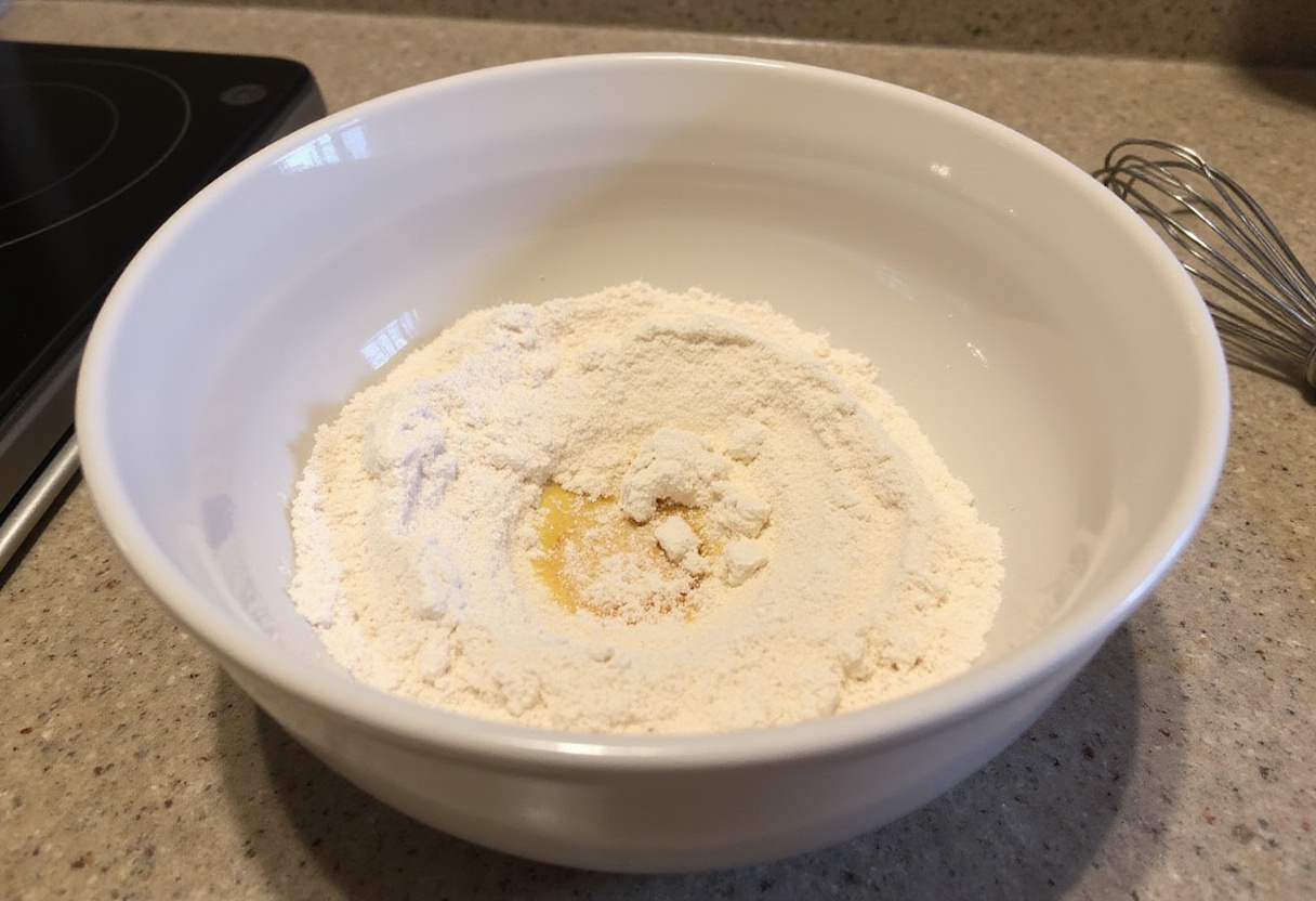 Ingredients for gâteau nantais including almond flour and sugar ready for mixing.