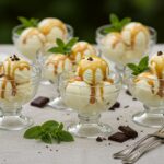Finished glace maison à la vanille with sauce caramel, a show-stopping dessert for any occasion.