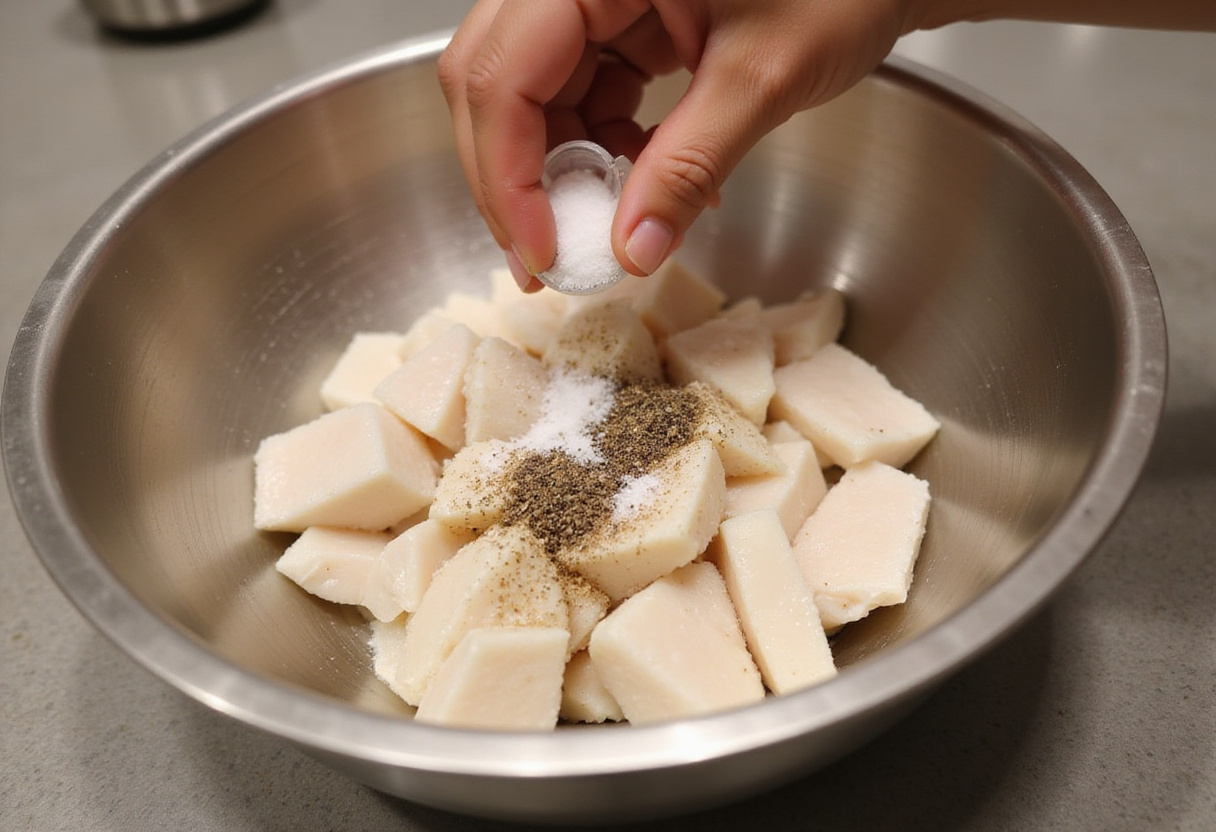 Diced cabillaud seasoned for gratins de cabillaud recette crémeux.