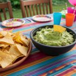 Guacamole facile et chips maison présentés sur une table festive, parfaits pour un snack original.