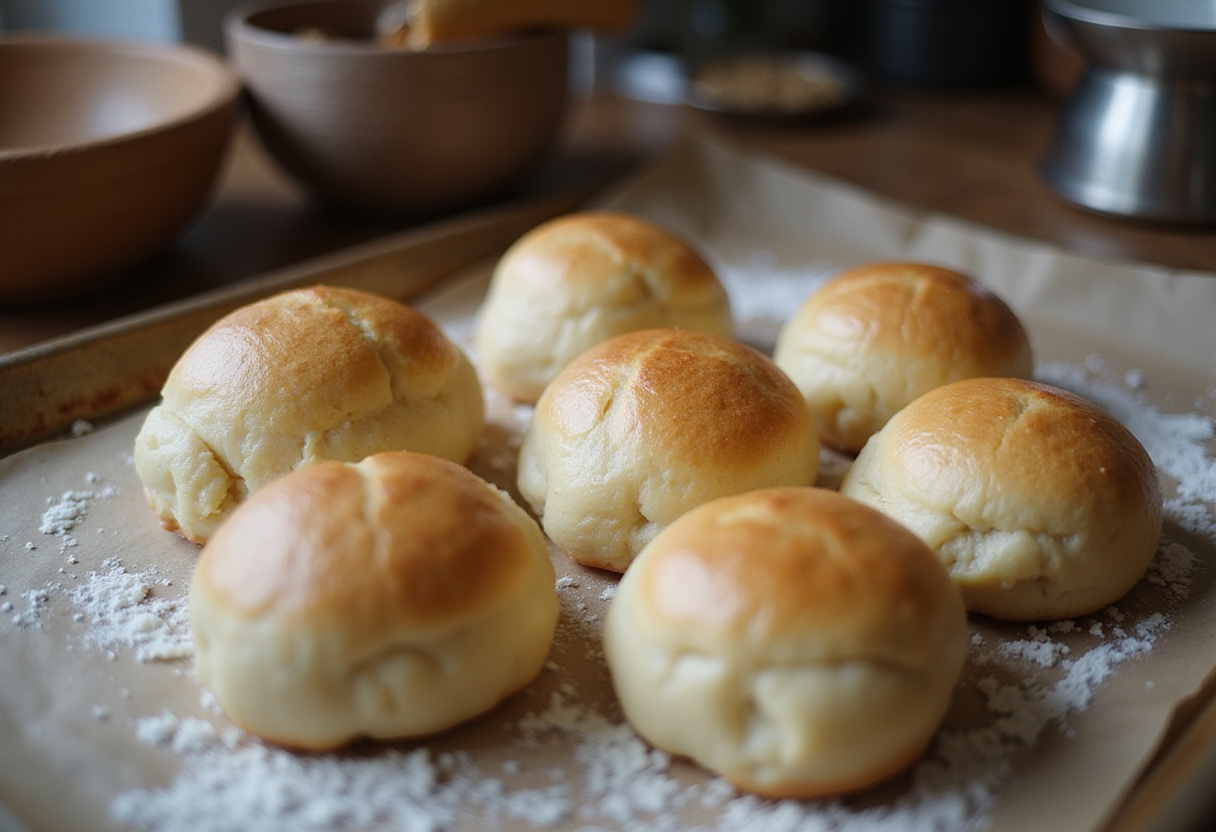 Mini-boules pain ready for making amuse-bouches avec fromage, showcasing fresh dough.