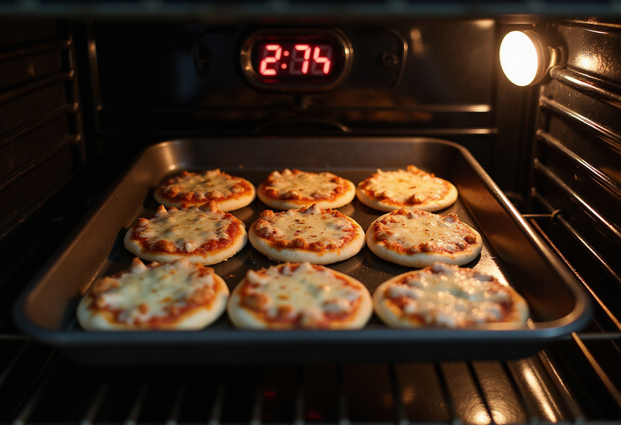 Mini pizzas allant au four, essentiel pour de délicieuses recettes d'été.