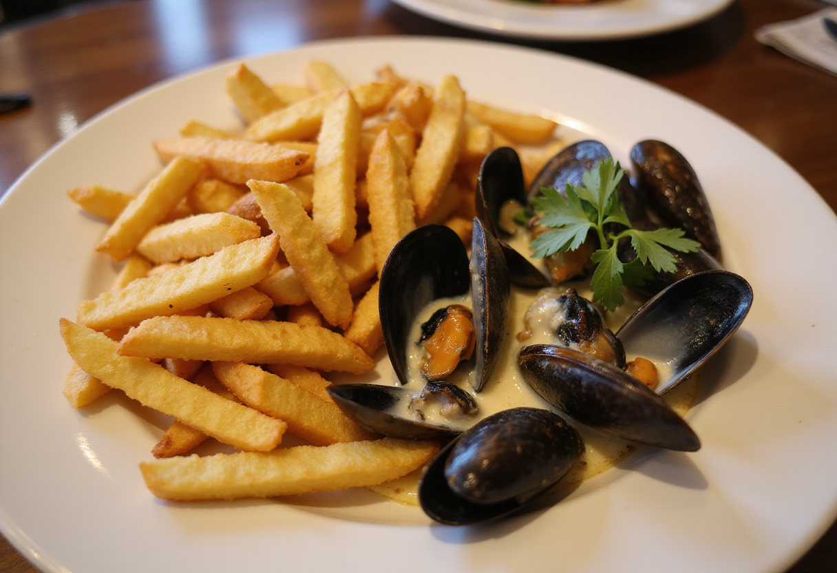 Crispy fries served with moules for the perfect moules-frites plate.