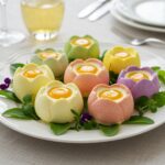 Finished œufs mimosa in tulip shape, perfect as colorful apéritifs for special occasions.