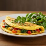 Finished omelette maison with vegetables, a quick and healthy meal ready to enjoy.