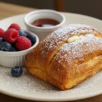Delicious golden pain perdu moelleux served with berries and syrup, showcasing the traditional dessert.