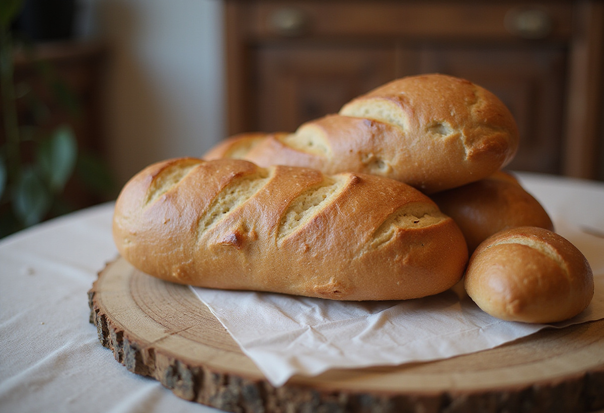 Baguette fraîchement cuite préparée pour une recette de pain surprise personnalisé.