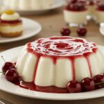 Delicious panna cotta aux cerises garnished with cherry sauce, perfect for a delightful dessert.