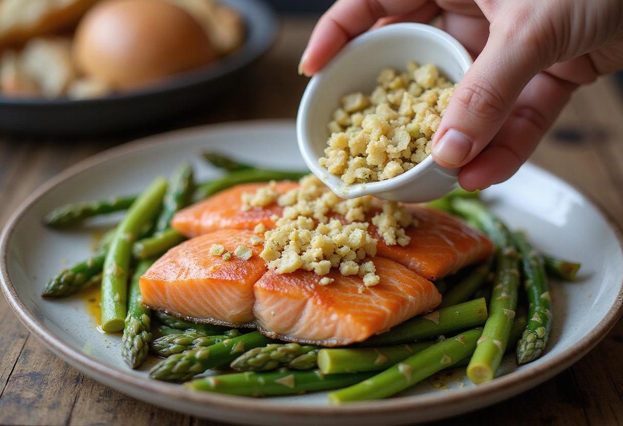 Ail émincé prêt à assaisonner le saumon dans la recette de saumon en papillote.