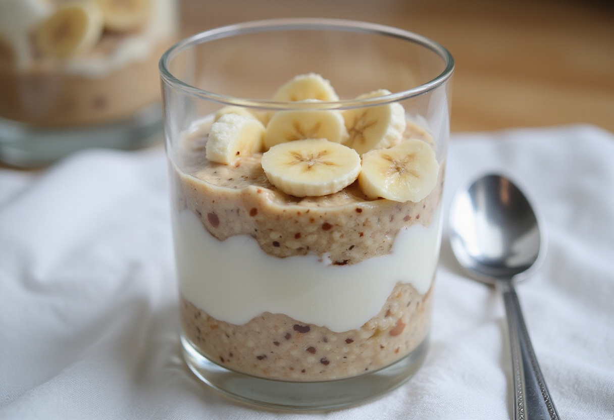 Porridge parfait layers with banana and yogurt for recette de porridge.