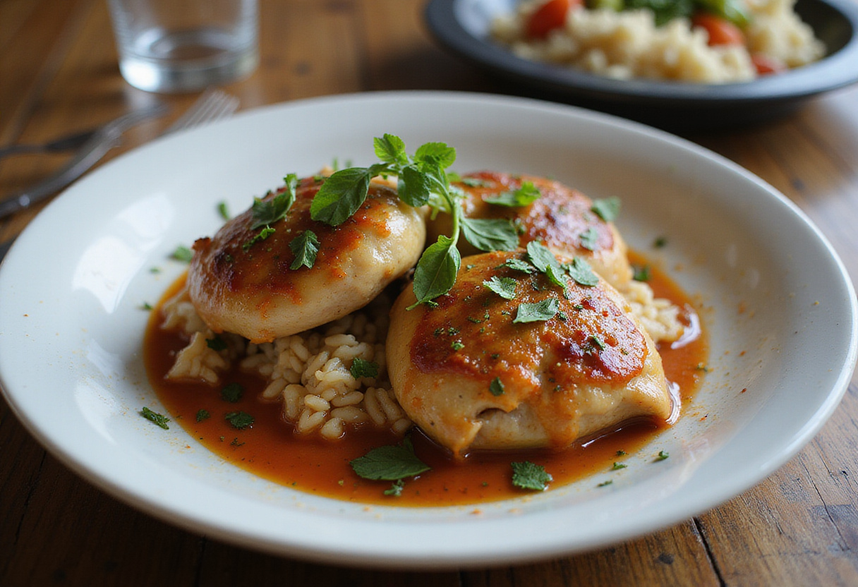 Délicieux Poulet Crémeux au Boursin servi avec du riz, un plat savoureux parfait pour le dîner.