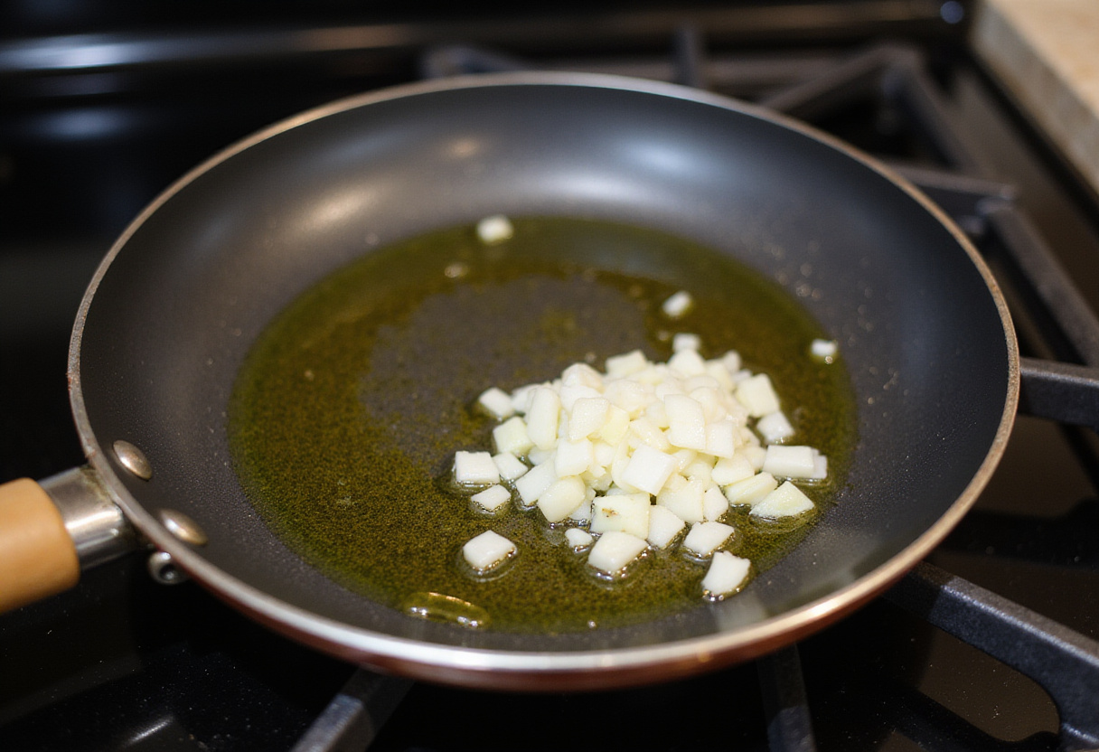 Chauffer l'huile d'olive dans une poêle pour le plat de Poulet crémeux au Boursin.