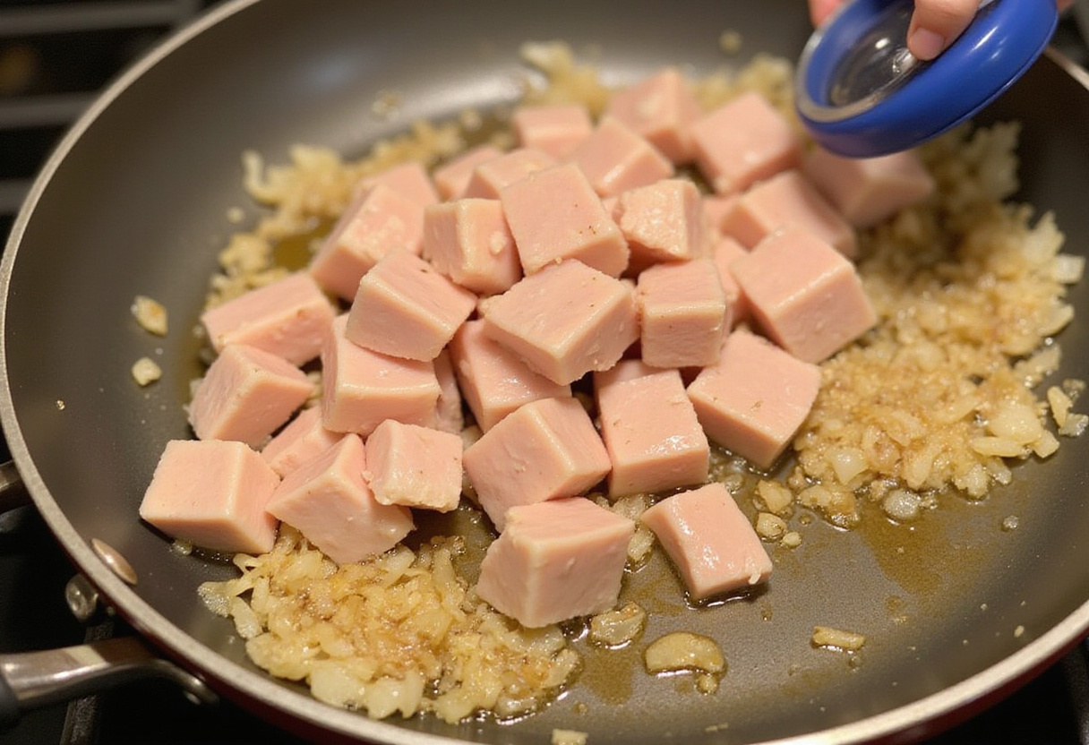 Morceaux de poulet ajoutés à la poêle pour la préparation du Poulet crémeux au Boursin.