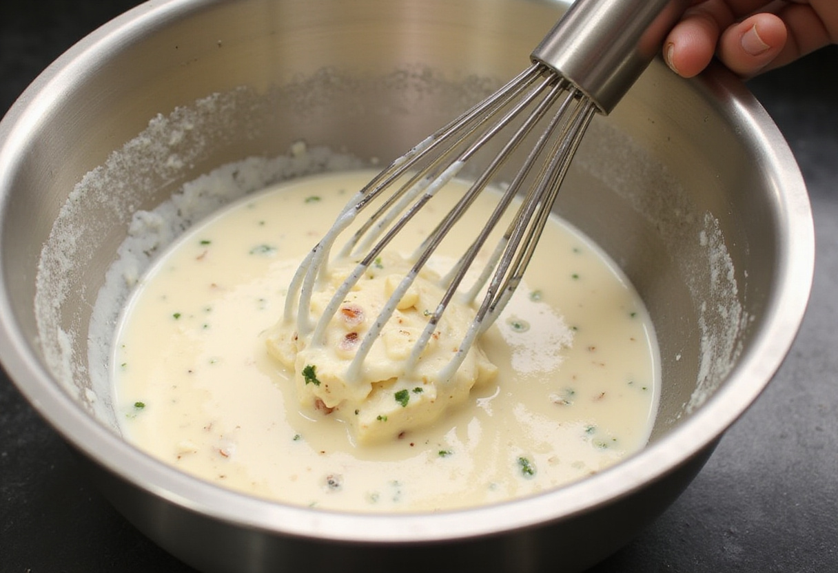 Combinaison de fromage Boursin et de crème pour la préparation de la sauce pour le Poulet au Boursin.