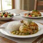 Beautifully presented poulet à la grecque, perfect for a family dinner with healthy ingredients.