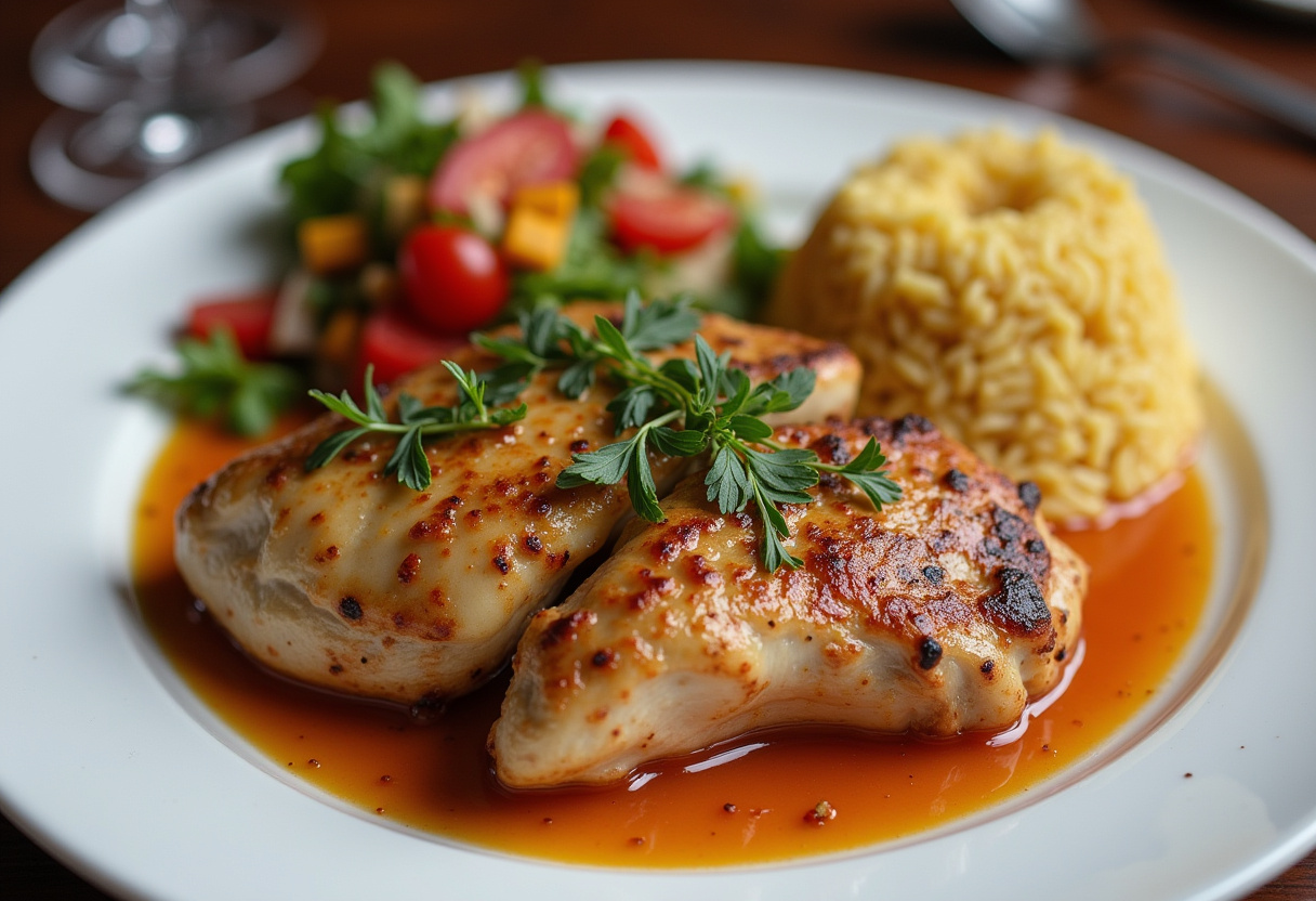Beautifully presented poulet à la grecque, perfect for a family dinner with healthy ingredients.