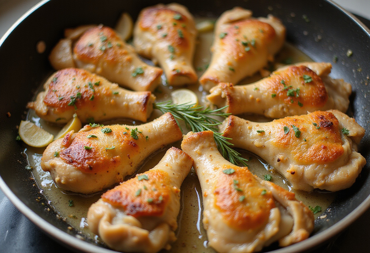 Sizzling chicken with garlic and herbs for flavorful poulet au miel.