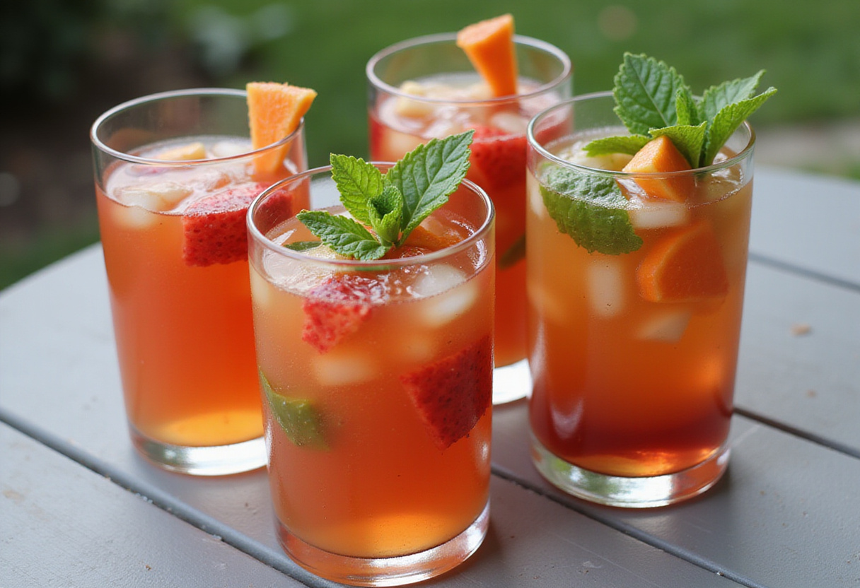 Verres de Punch Tropical frais et léger prêts à être dégustés lors d'une journée ensoleillée.