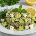 Finished quinoa concombres-feta, a healthy and quick repas riche en saveurs.