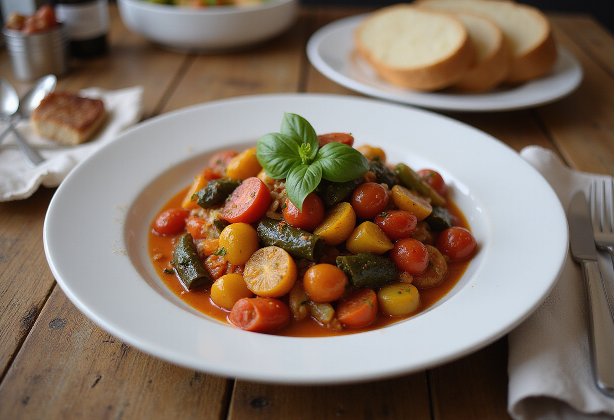 Finished ratatouille colorée, a healthy and vibrant dish ready to enjoy for a quick meal.