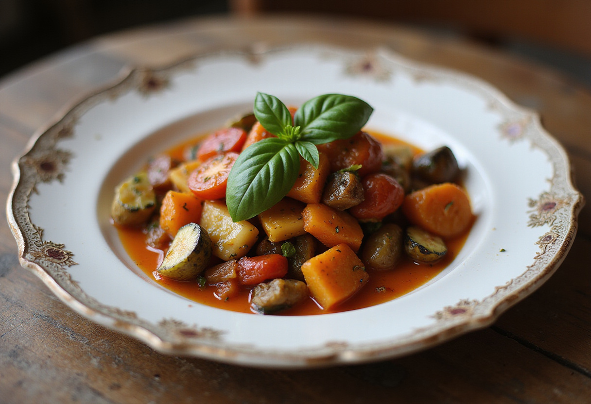 Traditional ratatouille served on a plate, highlighting its vibrant colors and summer freshness, perfect for a Provençal dining experience.