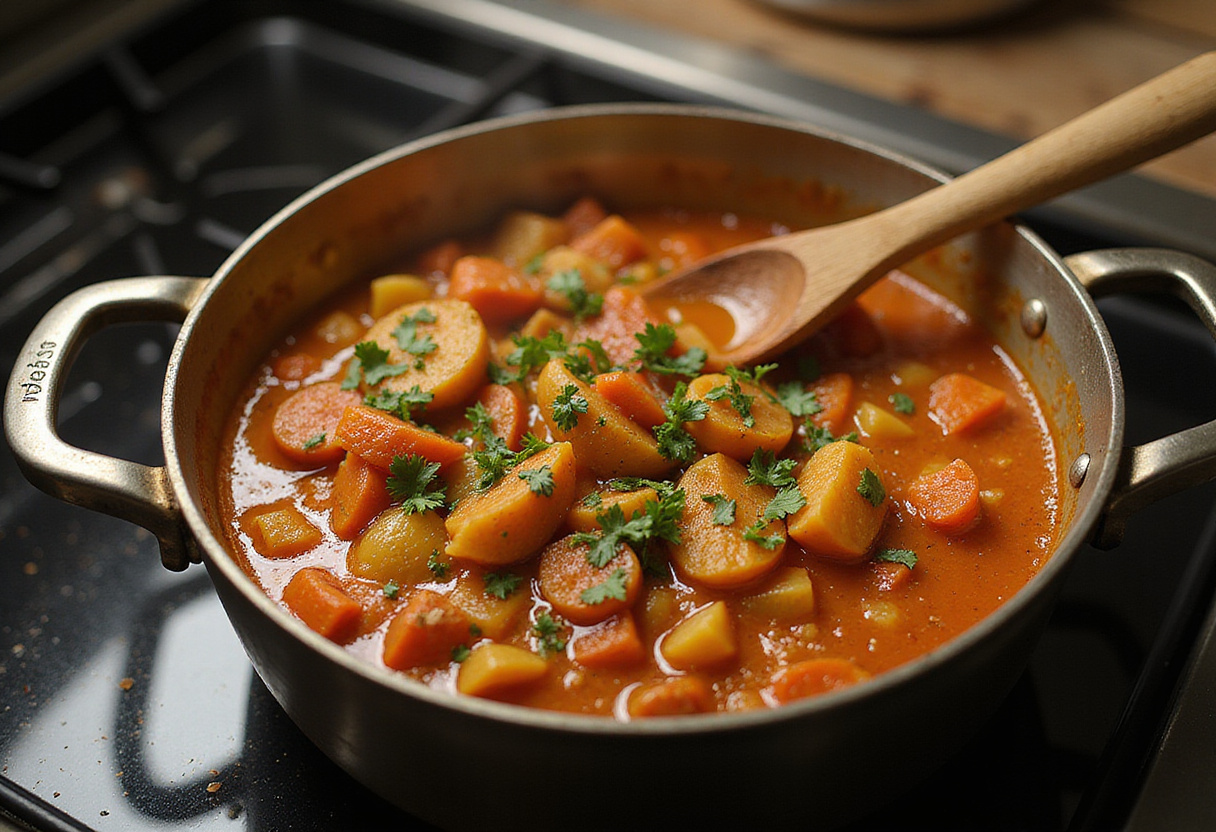 Ratatouille provençale simmering in a pot on the stove, ready to be served.